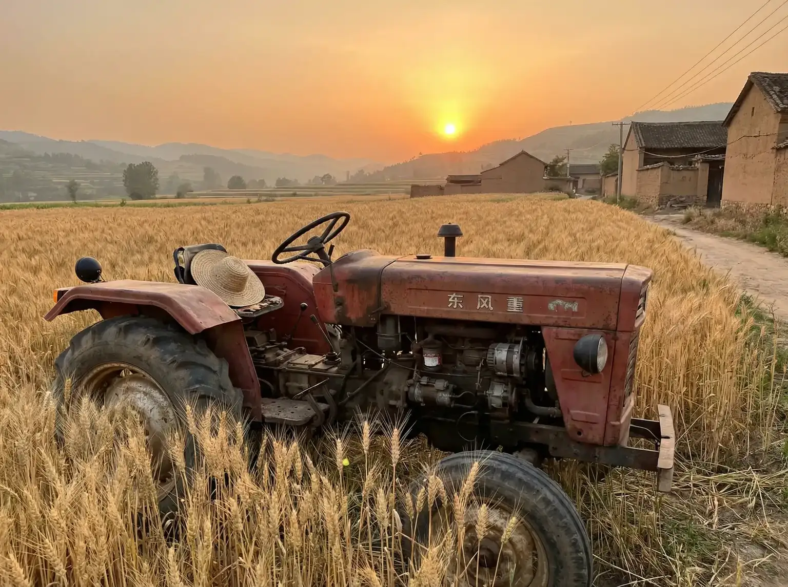 夕阳下的老式拖拉机停在麦田边 - 久久机热免费视频 田间记忆